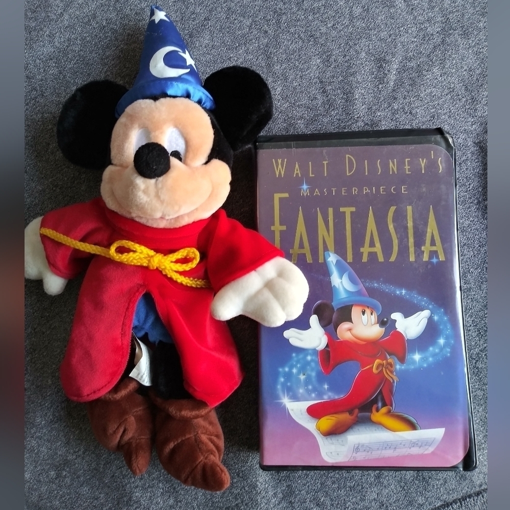 Walt Disney Fantasia VHS Tape and Mickey Plush